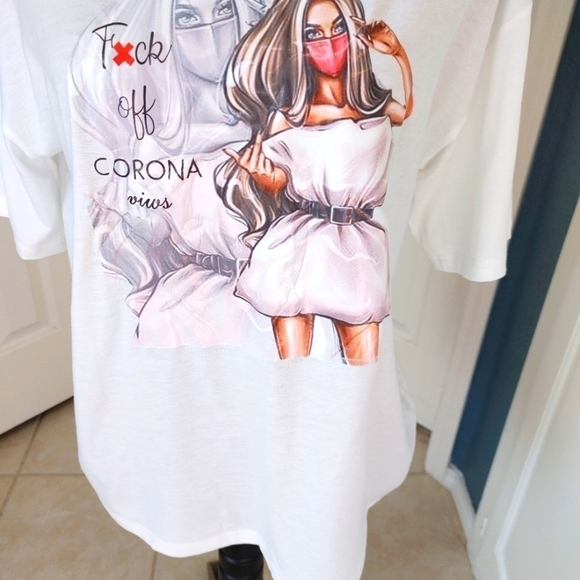 NWOT white tee "Fxck off Corona Virus" XL - Picture 2 of 7